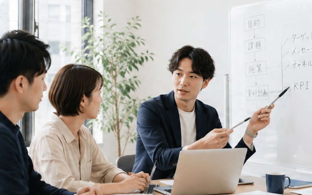 打ち合わせをするPMとメンバー